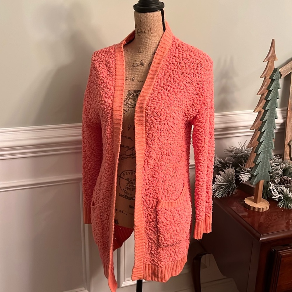 Bright coral popcorn sweater